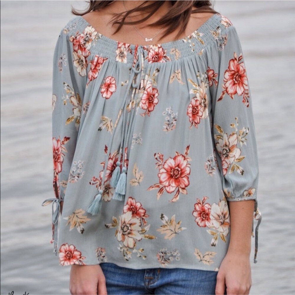 Hem & Thread floral off the shoulder top
